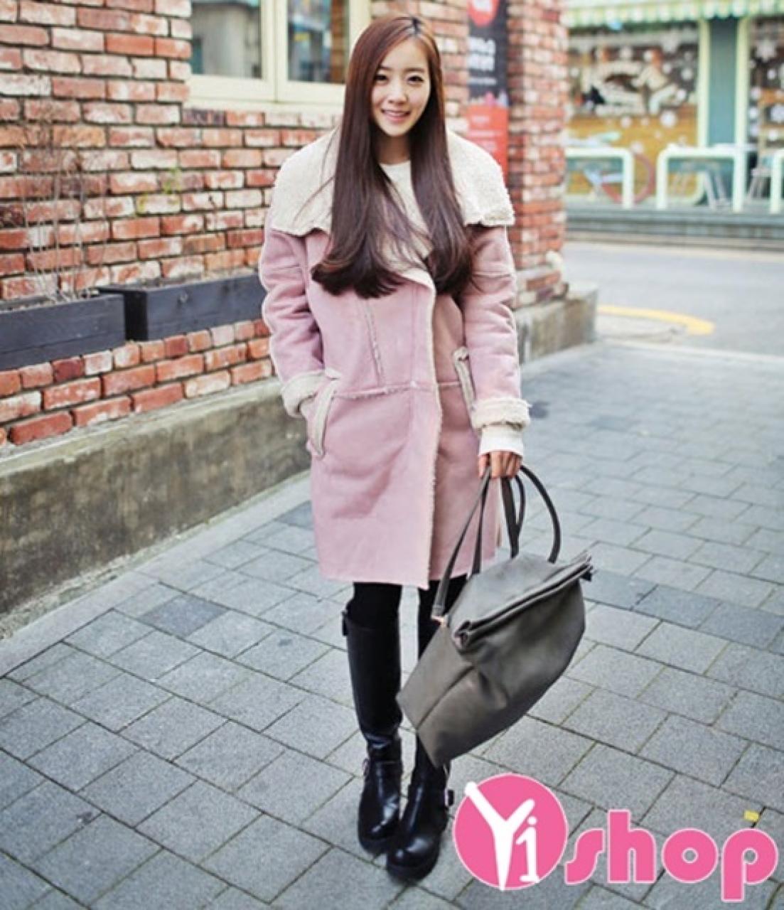Áo khoác da lộn nữ Hàn Quốc đẹp cho nàng nấm lùn ấm áp