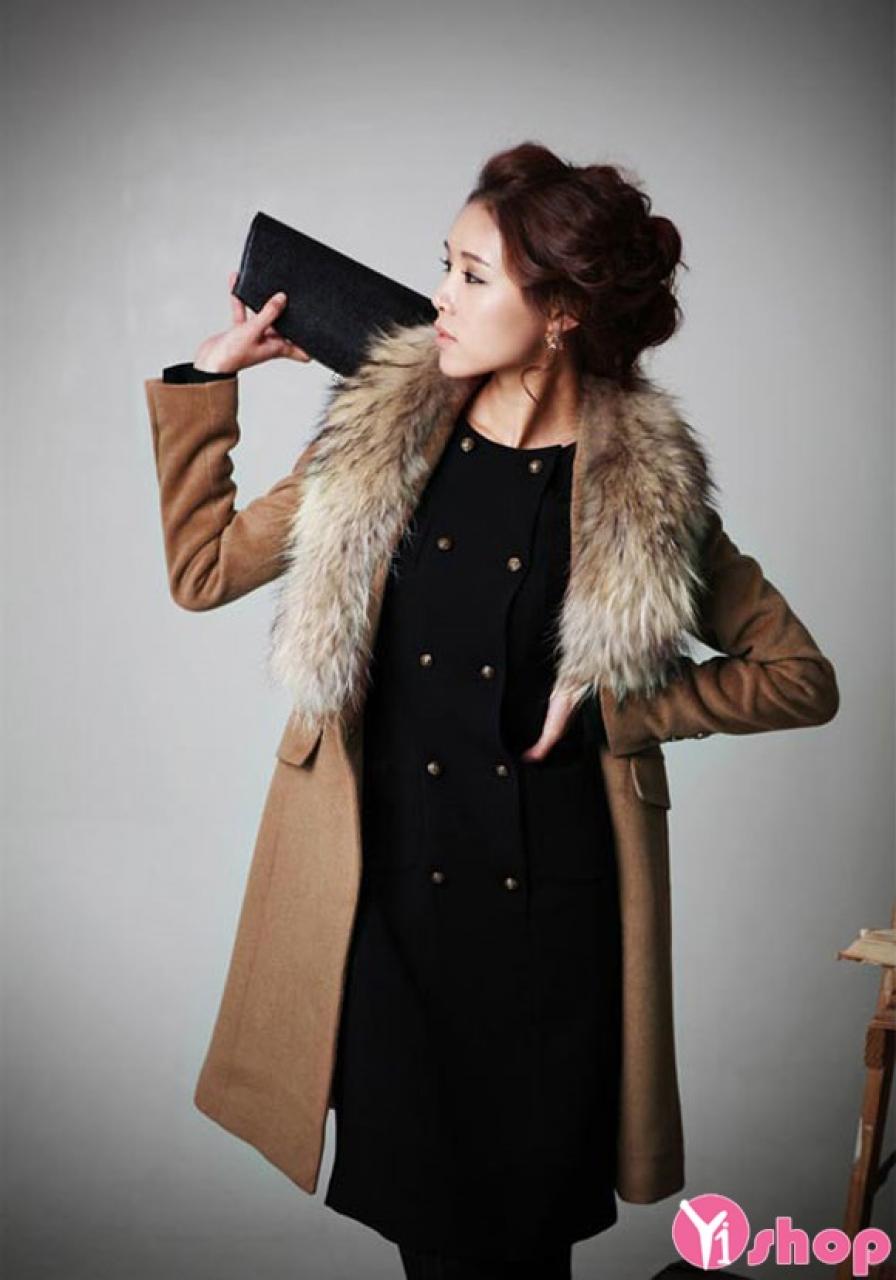 Áo khoác dạ nữ cổ lông đẹp thời trang Hàn Quốc thu đông 2021 - 2022