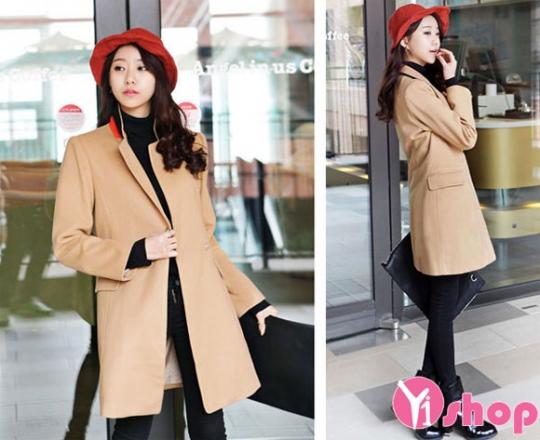 Áo khoác dạ nữ có nút đẹp kiểu Hàn Quốc chống gió thu đông 2019
