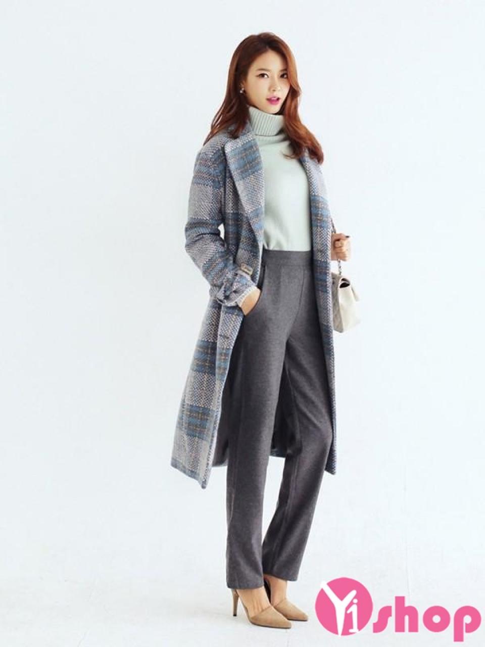 Áo khoác dạ nữ dáng dài cổ vest đẹp thu đông 2019 kiểu Hàn Quốc