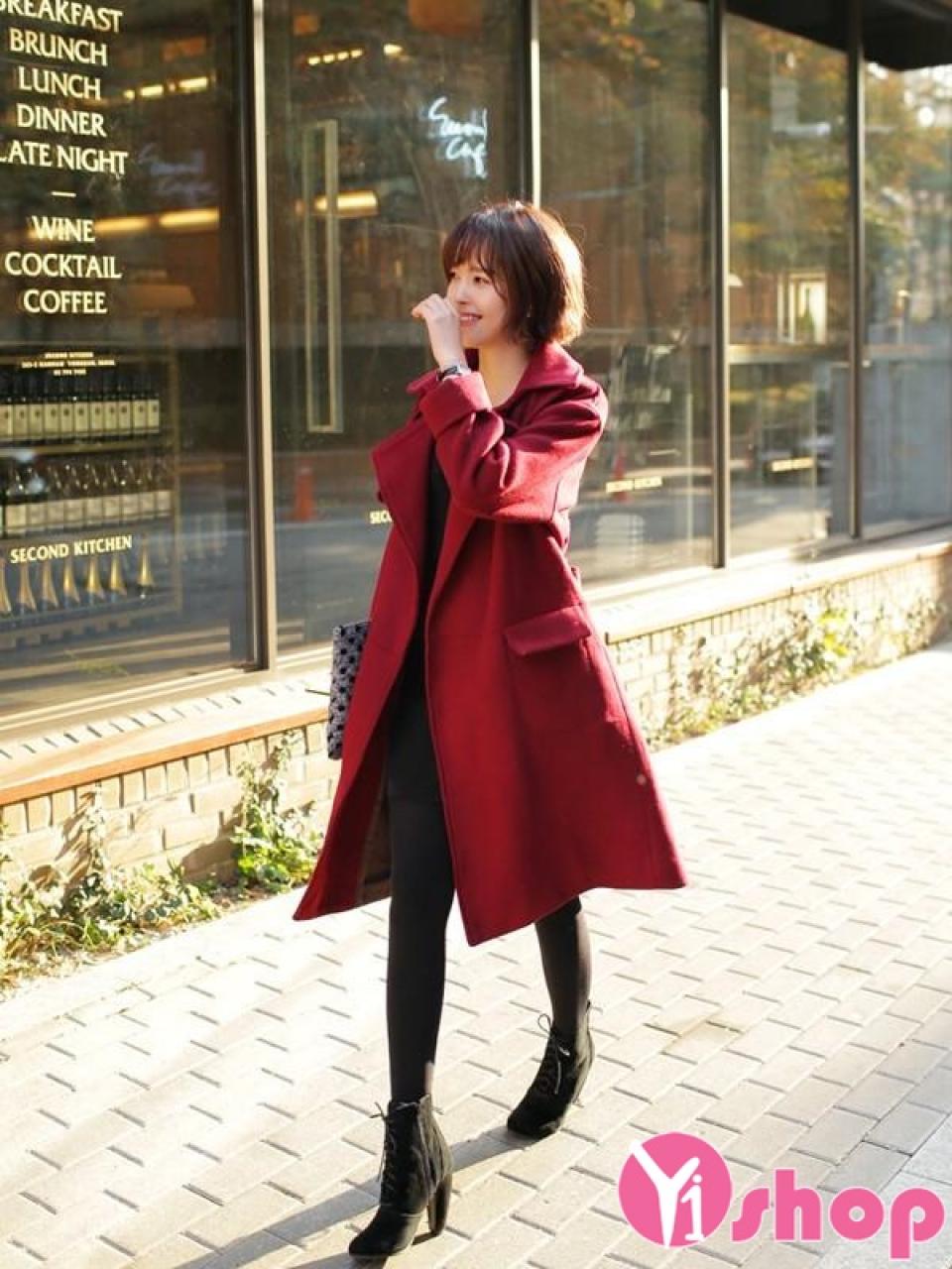 Áo khoác dạ nữ dáng dài cổ vest đẹp thu đông 2019 kiểu Hàn Quốc