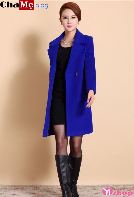 Áo khoác dạ nữ dáng dài đẹp màu xanh coban tươi sáng đông 2021 - 2021