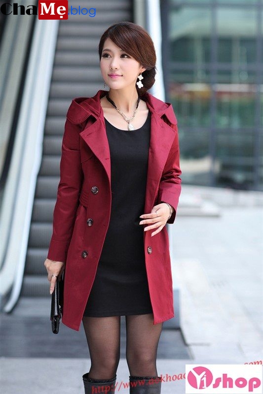 Áo khoác dạ nữ màu đỏ mận đẹp quyến rũ đông 2021 - 2021 dạo phố
