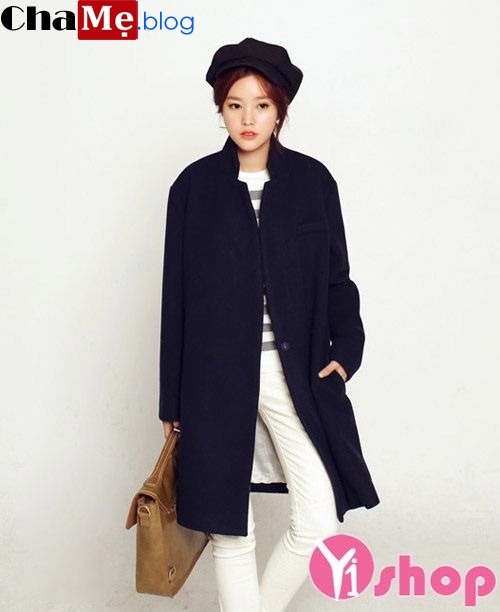 Áo khoác dạ nữ màu tối đẹp Hàn Quốc đông 2021 - 2022 quyến rũ ấm áp