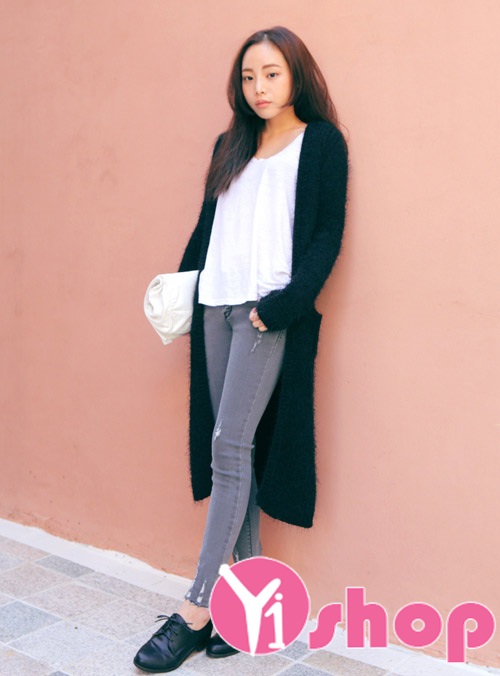 Áo khoác len nữ dáng dài đẹp thu đông 2021 - 2021 kiểu Hàn Quốc trẻ trung