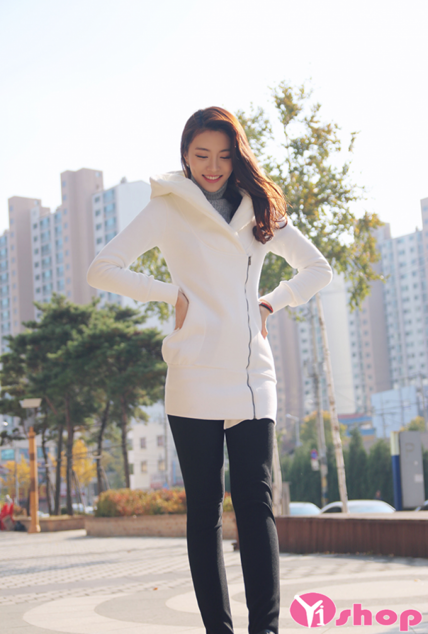 Áo khoác nỉ nữ đẹp Hàn Quốc thu đông 2021 - 2021 cho nàng công sở nấm lùn