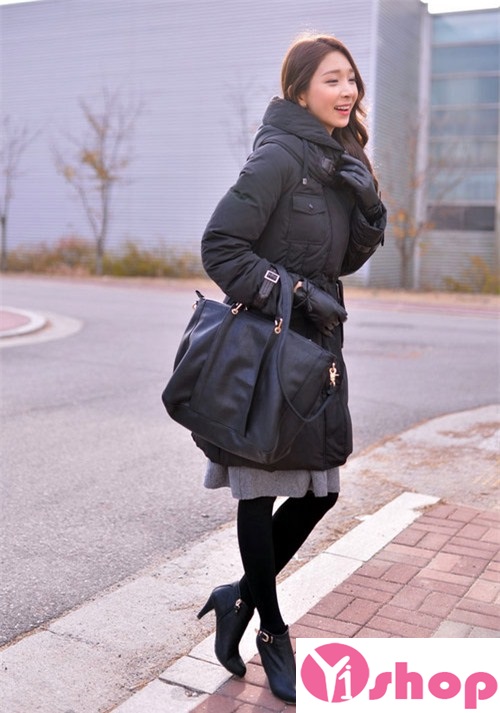 Áo khoác phao nữ màu đen đẹp đông 2019 kiểu Hàn Quốc ấm áp