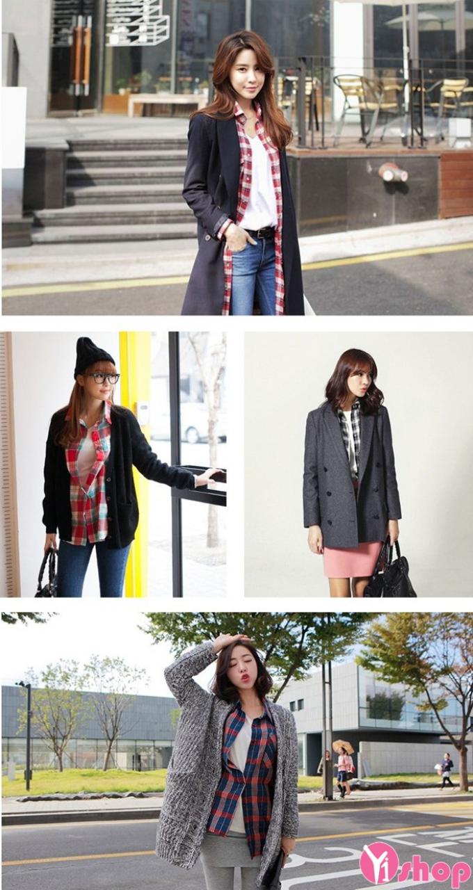 Áo sơ mi nữ dáng dài kẻ caro đẹp Hàn Quốc được ưa chuộng nhất