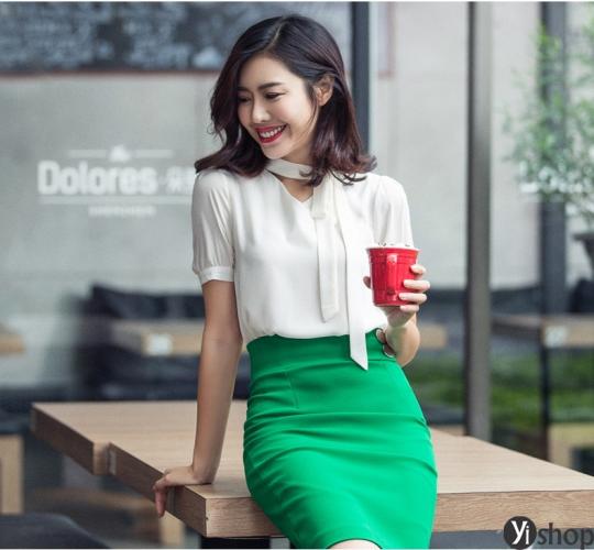 Áo sơ mi nữ đẹp mix cùng chân váy Hàn Quốc diện đi làm ngày hè 2021 - 2022