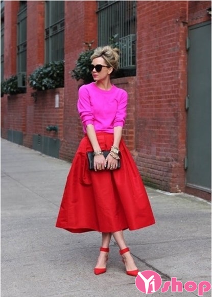 Chân váy đầm màu đỏ đẹp hè 2021 - 2022 phong cách nổi bật dạo phố