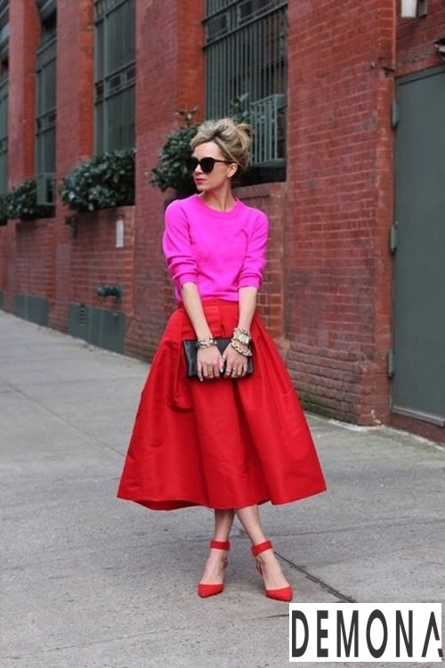 Chân váy xòe màu đỏ đẹp rất hợp xu hướng thời trang mùa hè 2021 - 2022 năm nay năm nay phần 9