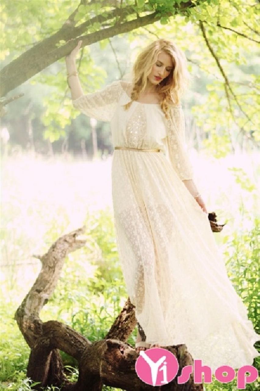 Cô nàng thanh mảnh tự tin diện đồ hè cực xinh với váy đầm maxi trắng dáng dài