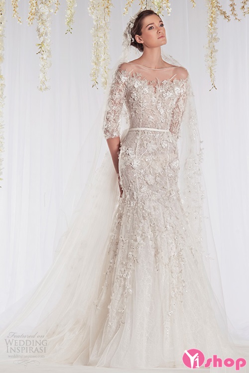 Váy đầm cưới xuyên thấu đính hoa 3D đẹp tinh tế nổi bật hè 2021 - 2022