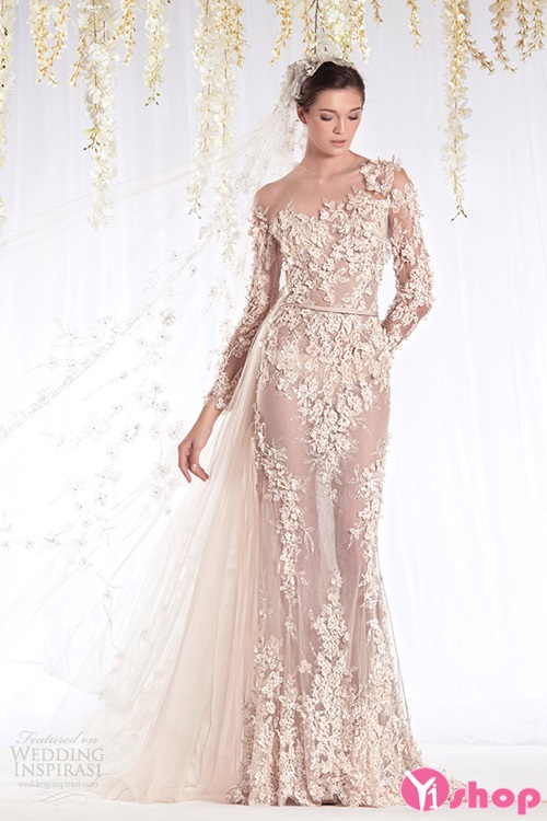 Váy đầm cưới xuyên thấu đính hoa 3D đẹp tinh tế nổi bật hè 2021 - 2021