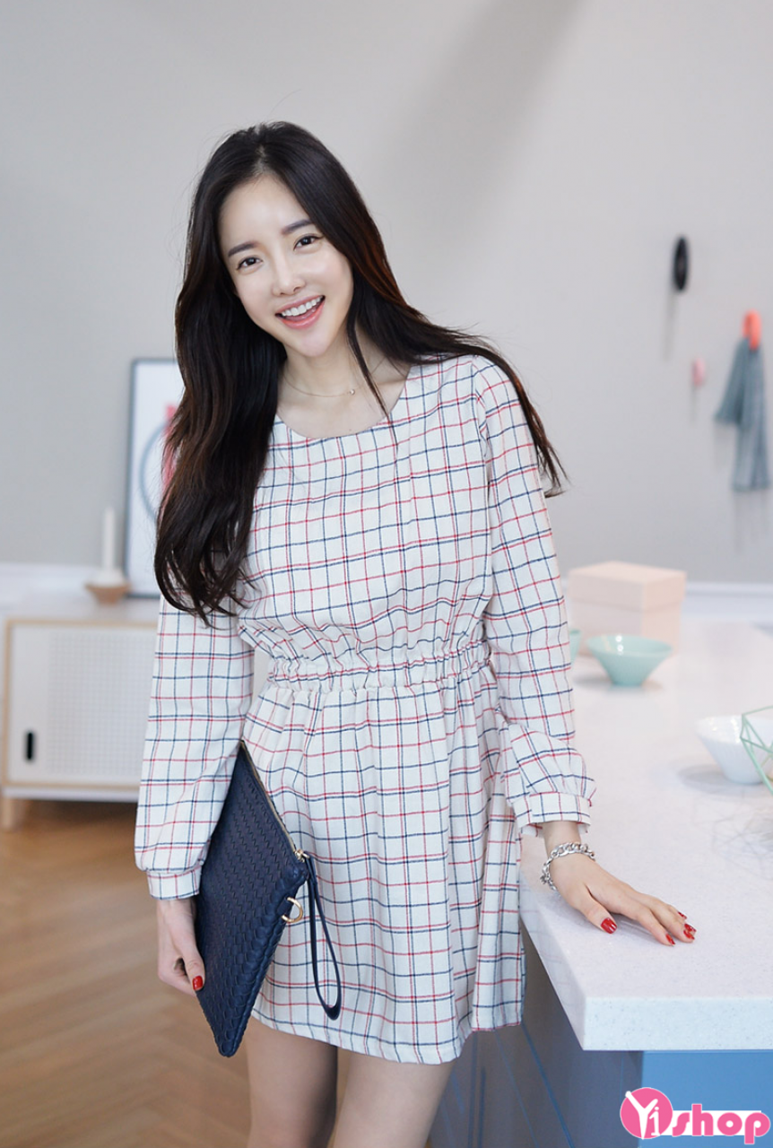 Váy đầm kẻ caro đẹp hè 2021 - 2021 thời trang công sở Hàn Quốc