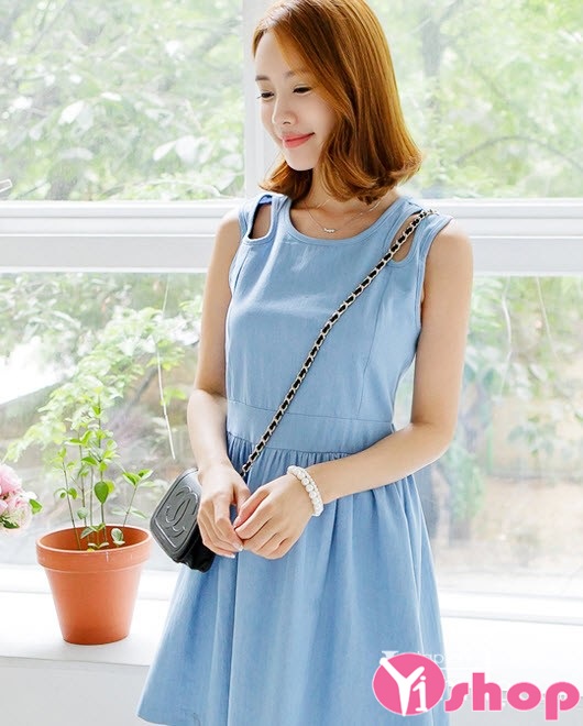 Váy đầm liền thân công sở đẹp phong cách mùa hè kiểu Hàn Quốc